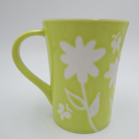Starbucks Tall Coffee Mug 2007 Lime Green White Floral Ceramic 12oz - Picture 4 of 8